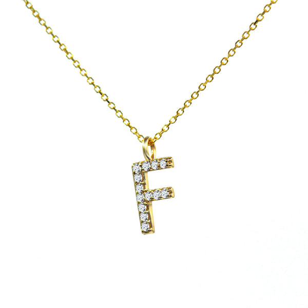 Minimalist F Letter alphabet name initial pendant diamond necklace 14k Y_gold