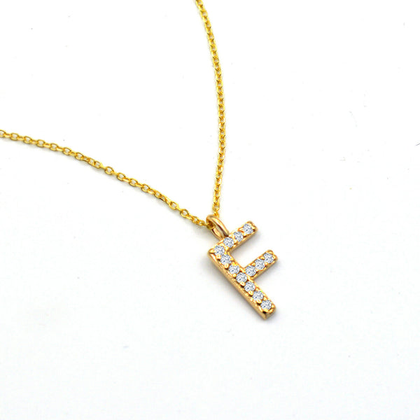 Minimalist F Letter alphabet name initial pendant diamond necklace 14k Y_gold