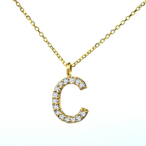 Minimalist C Letter alphabet name initial pendant diamond necklace 14k Y_gold