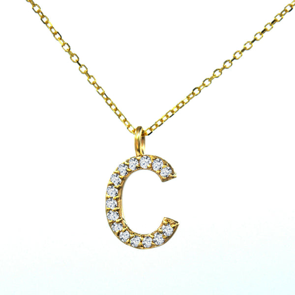 Minimalist C Letter alphabet name initial pendant diamond necklace 14k Y_gold