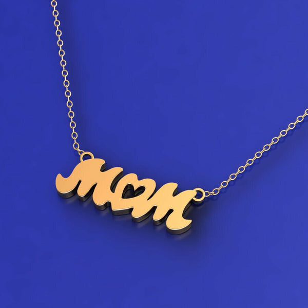 Tiny mom letter pendant Necklace in 14k Yellow gold perfect for mothers day gift