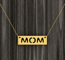 Load image into Gallery viewer, Minimalist Mom Pendant Engraved Necklace in 14k Yellow gold for mothers day gift