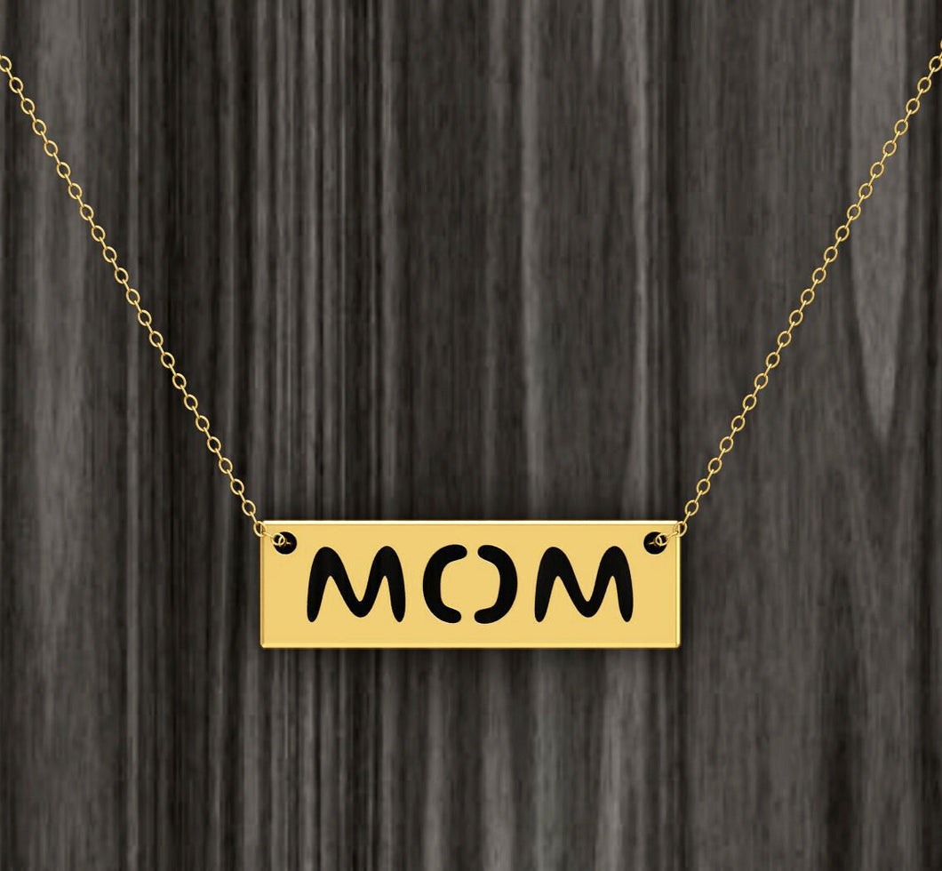 Minimalist Mom Pendant Engraved Necklace in 14k Yellow gold for mothers day gift