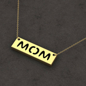 Minimalist Mom Pendant Engraved Necklace in 14k Yellow gold for mothers day gift