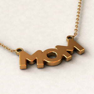 Tiny mom letter pendant Necklace in 14k Yellow gold perfect for mothers day gift