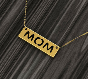 Minimalist Mom Pendant Engraved Necklace in 14k Yellow gold for mothers day gift