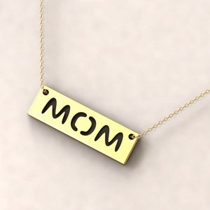 Minimalist Mom Pendant Engraved Necklace in 14k Yellow gold for mothers day gift