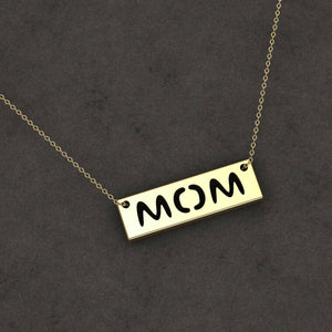 Minimalist Mom Pendant Engraved Necklace in 14k Yellow gold for mothers day gift