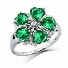 Load image into Gallery viewer, Created Emerald flower ring heart shape and genuine diamonds 925