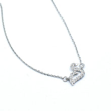 Load image into Gallery viewer, Minimalist diamond mute swans pendant in 18k white gold 18 inch adjustable to16