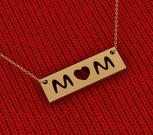 Minimalist Mom Pendant Engraved Necklace in 14k Yellow gold for mothers day gift