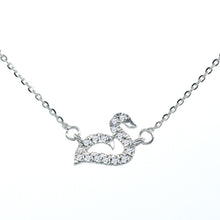 Load image into Gallery viewer, Minimalist diamond mute swans pendant in 18k white gold 18 inch adjustable to16