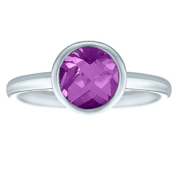 6mm round genuine amethyst 925 sterling silver solitaire ring