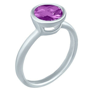 6mm round genuine amethyst 925 sterling silver solitaire ring