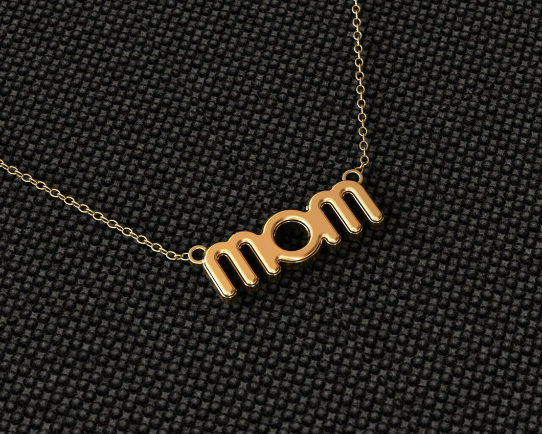 Tiny mom letter pendant Necklace in 14k Yellow gold perfect for mothers day gift