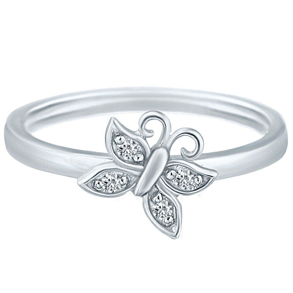 0.06 Carat Exquisite and Charming butterfly Diamond Rings in 14K White Gold