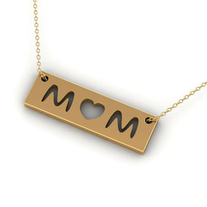 Minimalist Mom Pendant Engraved Necklace in 14k Yellow gold for mothers day gift