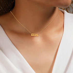 Minimalist Mom Pendant Engraved Necklace in 14k Yellow gold for mothers day gift