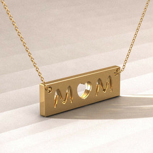 Minimalist Mom Pendant Engraved Necklace in 14k Yellow gold for mothers day gift