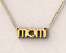 Load image into Gallery viewer, Tiny mom letter pendant Necklace in 14k Yellow gold perfect for mothers day gift