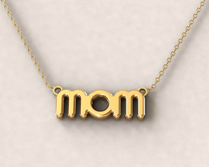 Tiny mom letter pendant Necklace in 14k Yellow gold perfect for mothers day gift