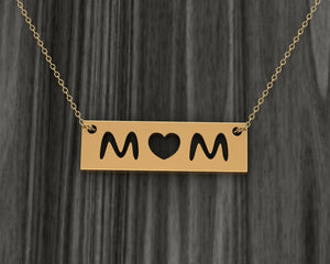 Minimalist Mom Pendant Engraved Necklace in 14k Yellow gold for mothers day gift