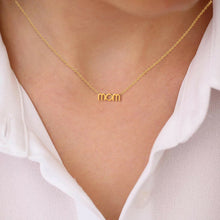 Load image into Gallery viewer, Tiny mom letter pendant Necklace in 14k Yellow gold perfect for mothers day gift