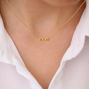 Tiny mom letter pendant Necklace in 14k Yellow gold perfect for mothers day gift