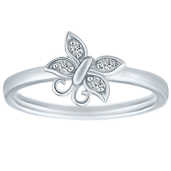 0.06 Carat Exquisite and Charming butterfly Diamond Rings in 14K White Gold