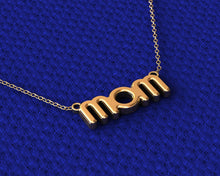 Load image into Gallery viewer, Tiny mom letter pendant Necklace in 14k Yellow gold perfect for mothers day gift