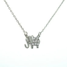 Load image into Gallery viewer, Minimalist diamond elephant pendant 18k white gold and 18-inch adjustable chain.