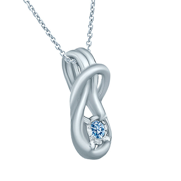 Blue Diamond Minimalist Tiny Loop Design Pendants in14K White Gold