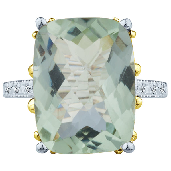 10.00 Carat Cushion Cut Green Amethyst Gemstone Rings in 14K White Gold