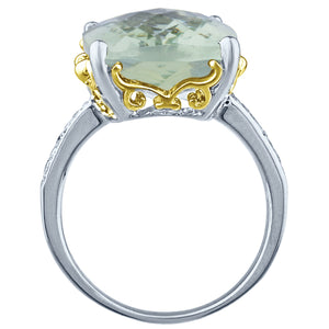 10.00 Carat Cushion Cut Green Amethyst Gemstone Rings in 14K White Gold