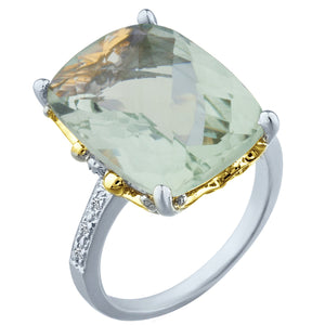 10.00 Carat Cushion Cut Green Amethyst Gemstone Rings in 14K White Gold