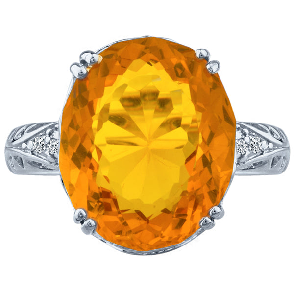 9.79 Carat Genuine Cushion-Checkerboard Citrine Gemstone Ring 14K White Gold