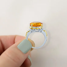 Load image into Gallery viewer, 9.79 Carat Genuine Cushion Checkerboard Citrine Gemstone Ring in 14K White Gold