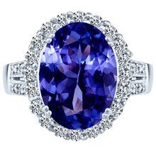 Load image into Gallery viewer, 10x14 oval tanzanite big gemstone diamond halo ring 14K white gold