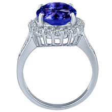 Load image into Gallery viewer, 10x14 oval tanzanite big gemstone diamond halo ring 14K white gold