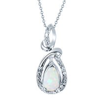 Load image into Gallery viewer, Diamonds necklaces and pear shape natural opal in 925 sterling silver