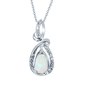 Diamonds necklaces and pear shape natural opal in 925 sterling silver