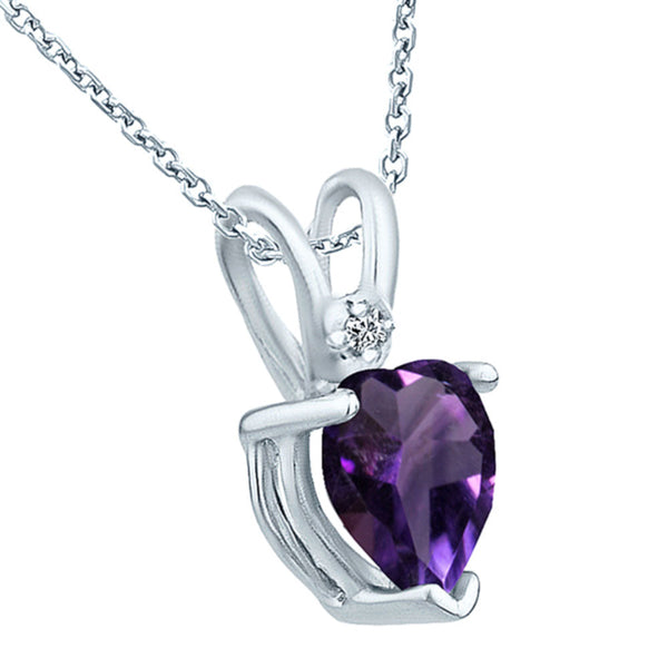 Diamond necklace and heart shape natural amethyst in 925 sterling silver