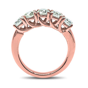 5 Stone Eternity Round cut Diamond Engagement Rings in14K Rose Gold band