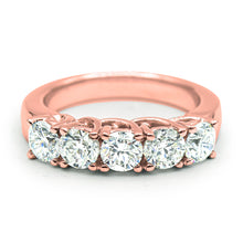 Load image into Gallery viewer, 5 Stone Eternity Round cut Diamond Engagement Rings in14K Rose Gold band