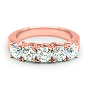 5 Stone Eternity Round cut Diamond Engagement Rings in14K Rose Gold band