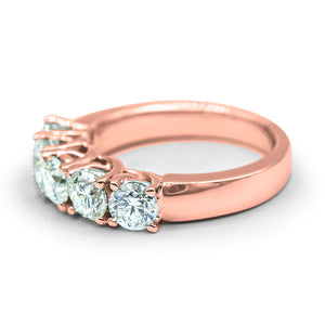 5 Stone Eternity Round cut Diamond Engagement Rings in14K Rose Gold band