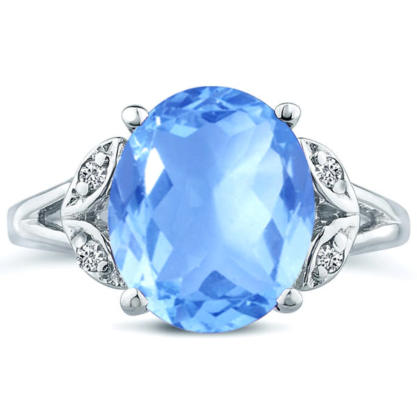 Oval cut blue topaz big gemstone engagement wedding ring in 14K white gold