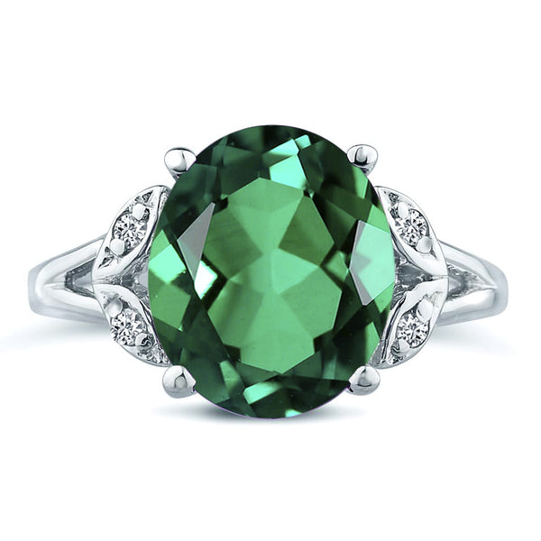 Oval Cut Cr-Emerald Big Gemstone Engagement Wedding Ring In 14K White Gold