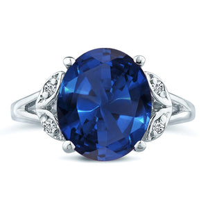 Oval Cut Cr-Sapphire Big Gemstone Engagement Wedding Ring In 14K White Gold