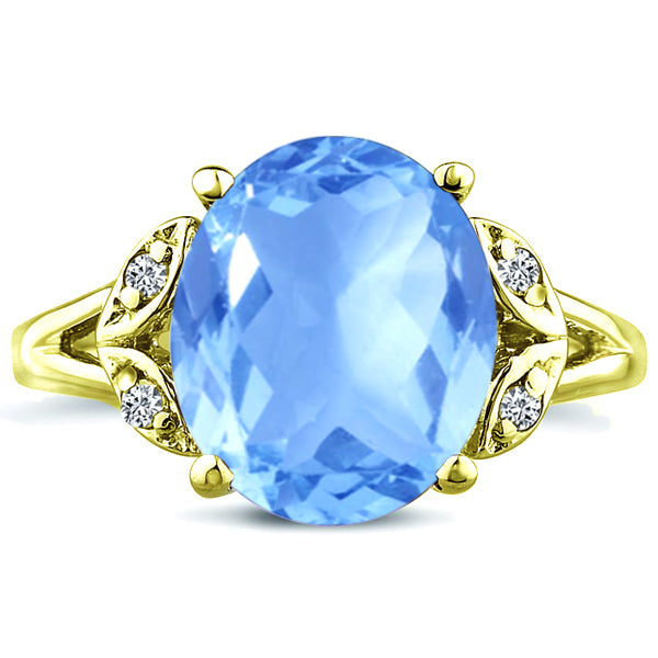 Oval cut blue topaz big gemstone engagement wedding ring in 14K Yellow Gold